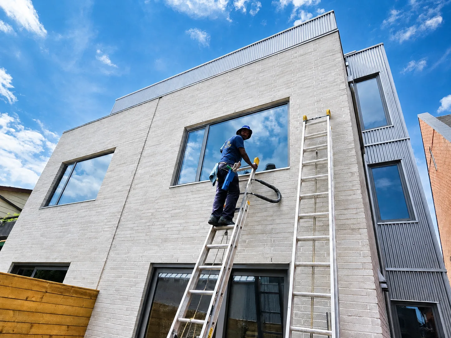 Exterior window cleaning on a contemporary property