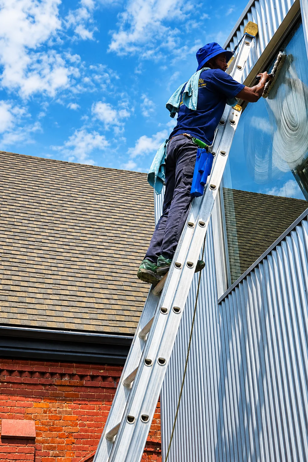 Upper-level exterior glass cleaning